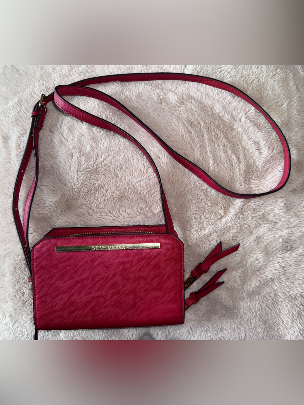 Steve Madden Red Crossbody Saffiano Leather Bag